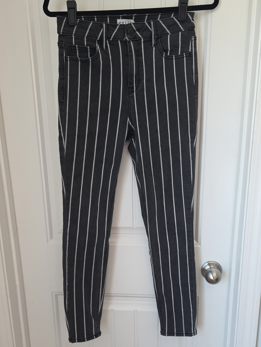 Women’s Black Pinstripe High-Rise Jeans